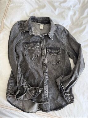 H&M Washed Black/Grey Denim Shirt Jacket